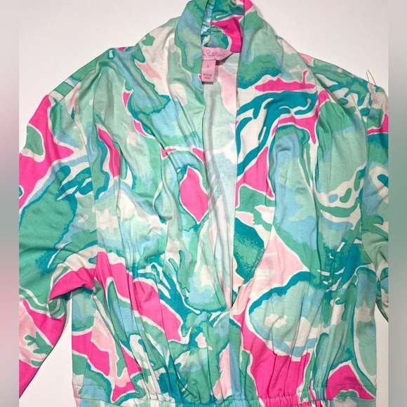 Lilly Pulitzer Hot Pink &Blue Print Chine Rayon 3/4 Sleeve Pleated Front Dress S - Picture 9 of 16